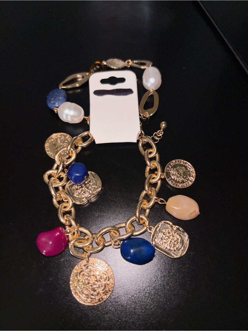👑 Boho Chunky Gold Coin Charm & Beaded Pearl Bracelet Stack Set (2-Piece) 👑